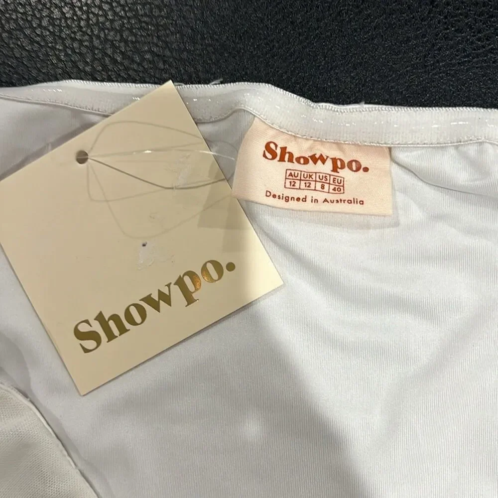 Womens White Strapless Mesh Rushed Thong Showpo Isabella Bodysuit Size 8 NWT - Picture 6 of 10